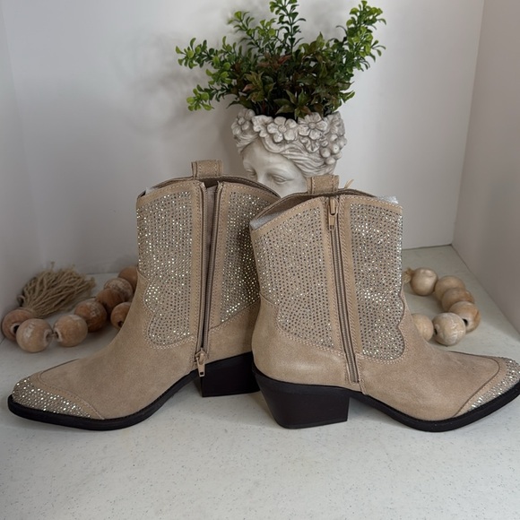 Poelman- Abby Cowboy/biker ankle boot - medium beiges 7.5/Euro 38 - Picture 5 of 12